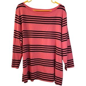 NWT Talbots Jersey Top Salmon Pink Navy Stripes Rounded Neckline WM SZ 3X